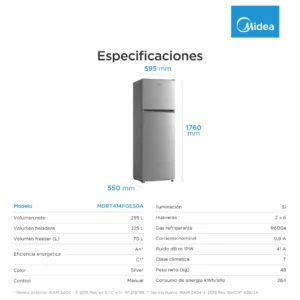 Heladera Midea Silver Top Mount 295 L Mdrt414fge50a Color Gris - Imagen 9