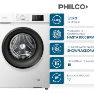 Lavarropas Automático Philco Phlf6510b 6.5kg 1200rpm Blanco OUTLET - Imagen 1