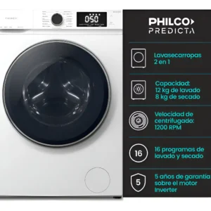 Lavasecarropas Philco Predicta PHLS128BT 12L - 8S kg 1200Rpm Inverter blanco - Imagen 1